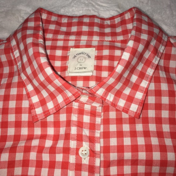 J. Crew Perfect Shirt Orange Gingham Button Down - Picture 3 of 5